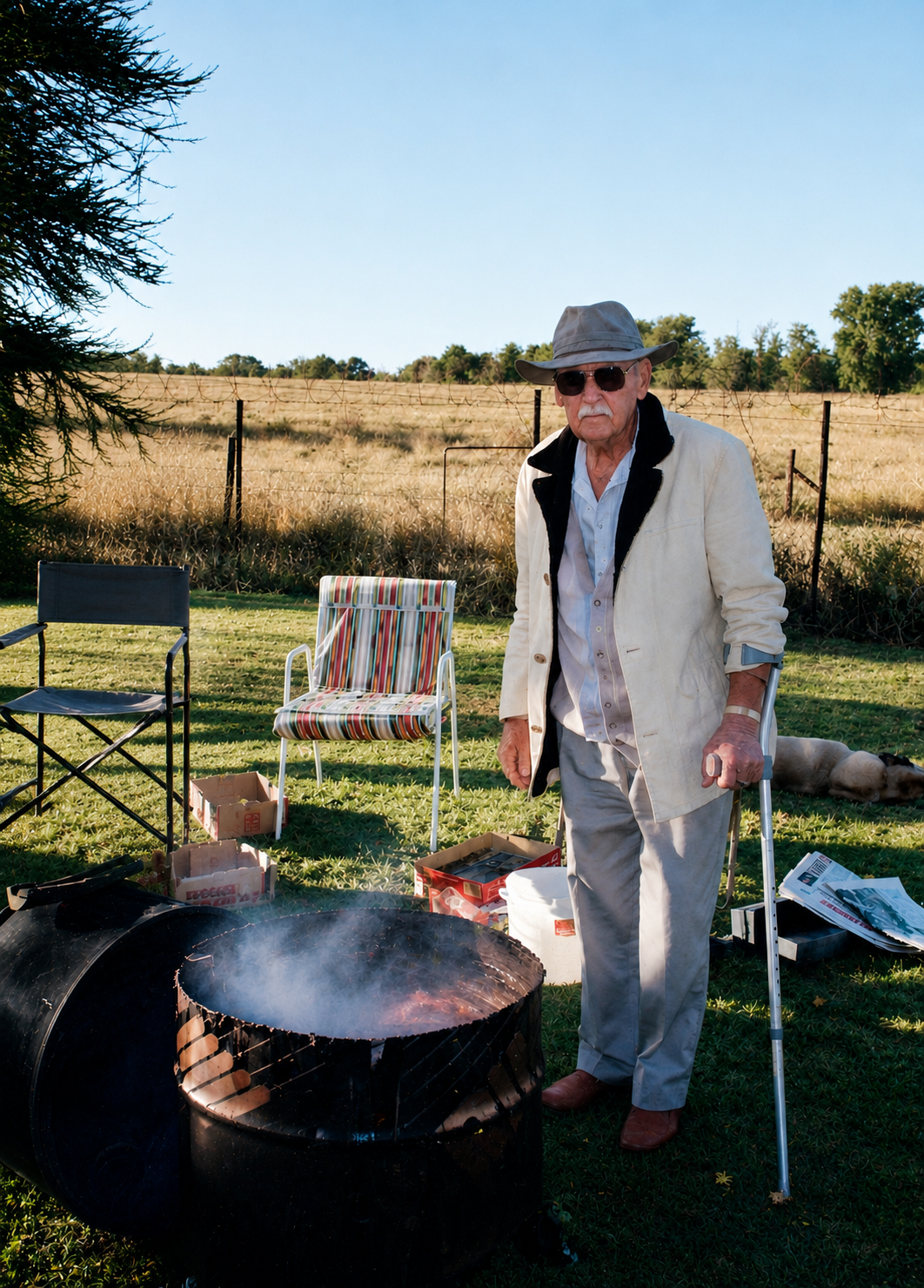 Oupa Jan tending the soap fire on the farm, circa 1996